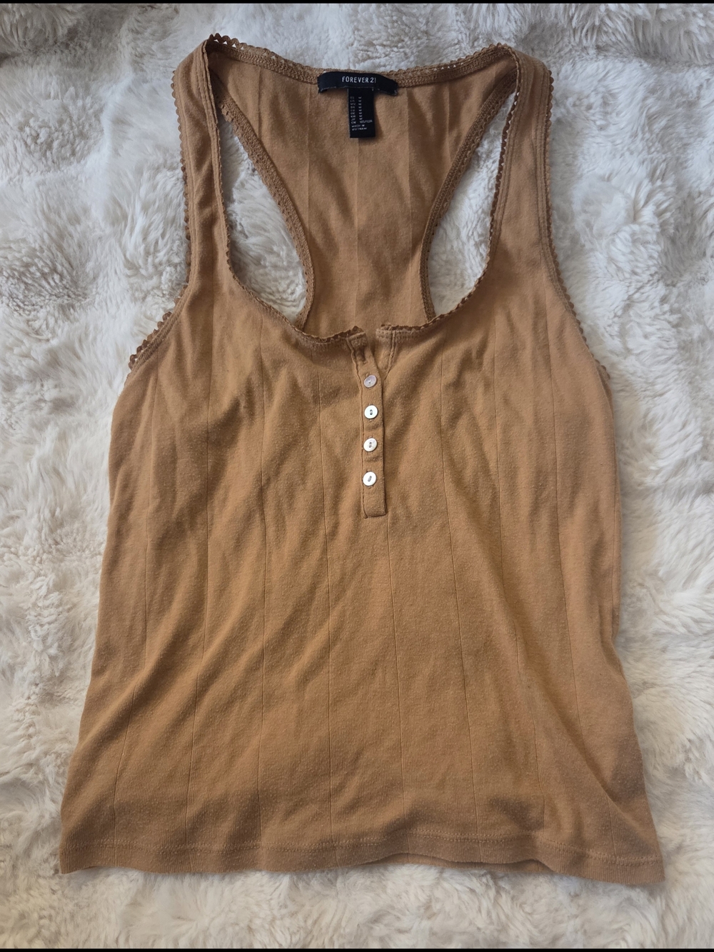 Forever 21 Tan Ribbed Racerback Tank Top